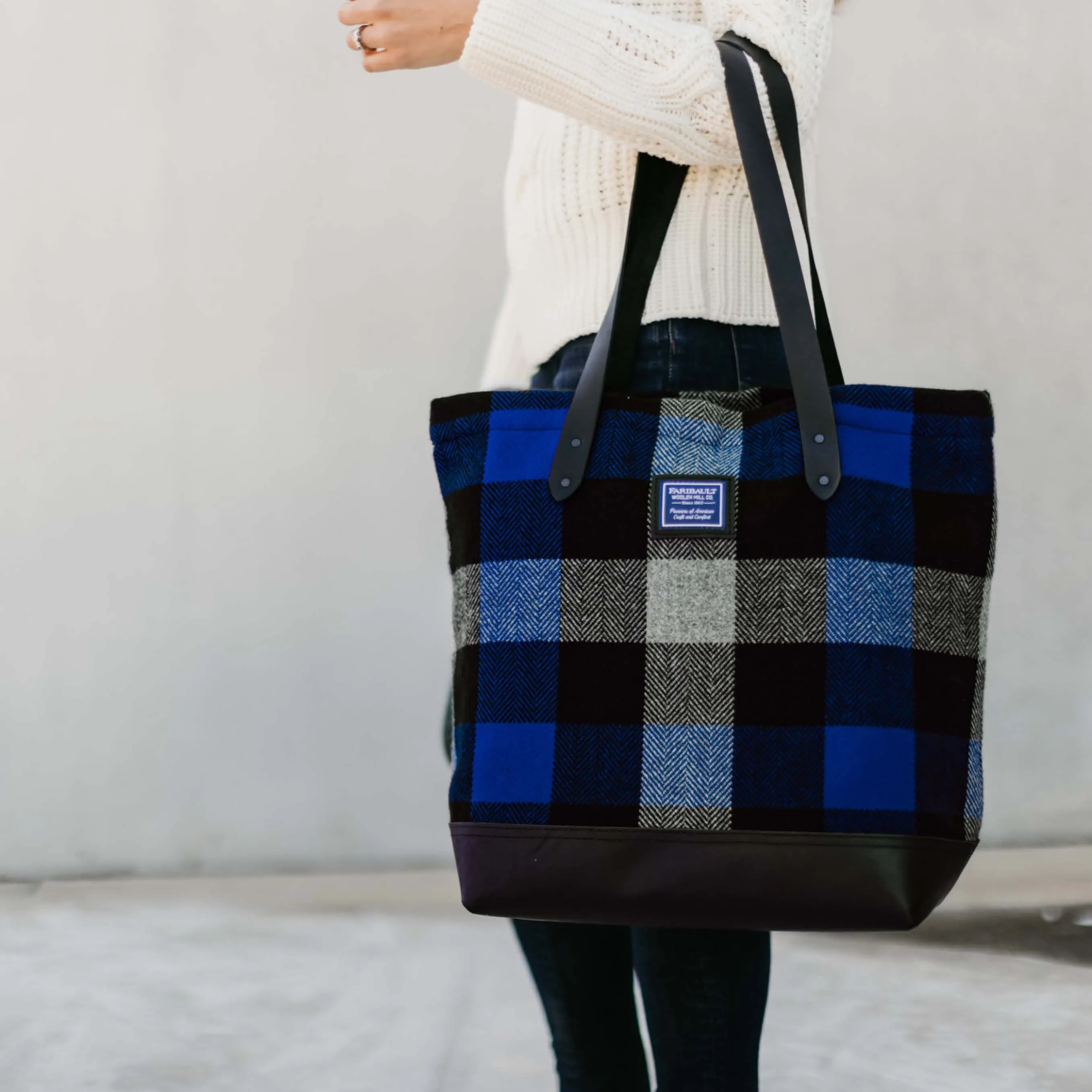 Lowertown Tri-Color Buffalo Check Wool Tote