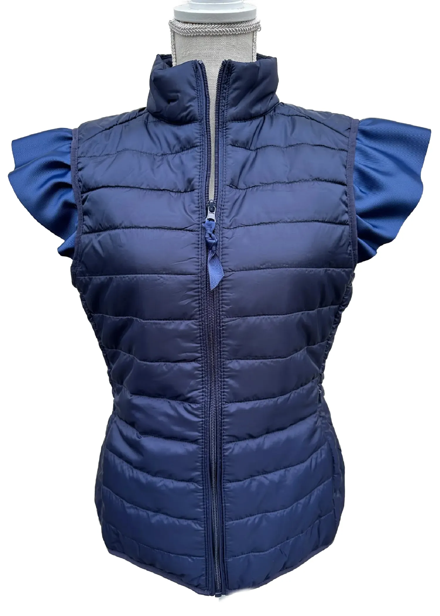 MAGGIE MAY RUFFLE SHOULDER VEST - NAVY