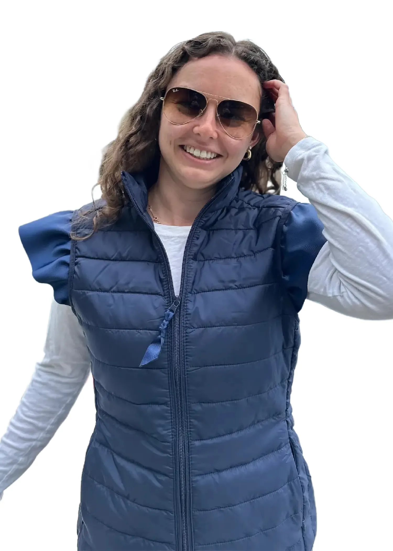 MAGGIE MAY RUFFLE SHOULDER VEST - NAVY