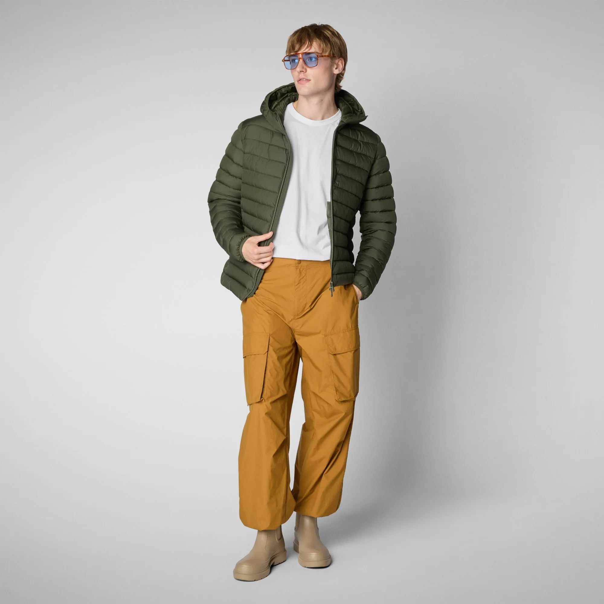 Man's animal free puffer jacket Juncus in dusty olive