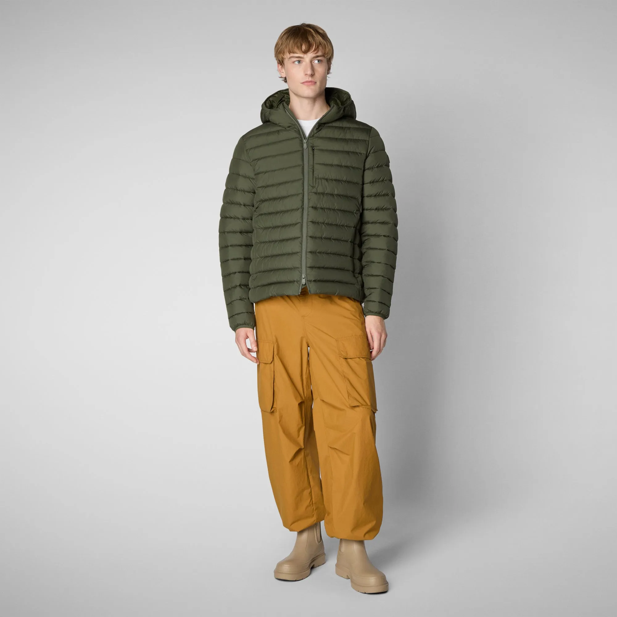 Man's animal free puffer jacket Juncus in dusty olive