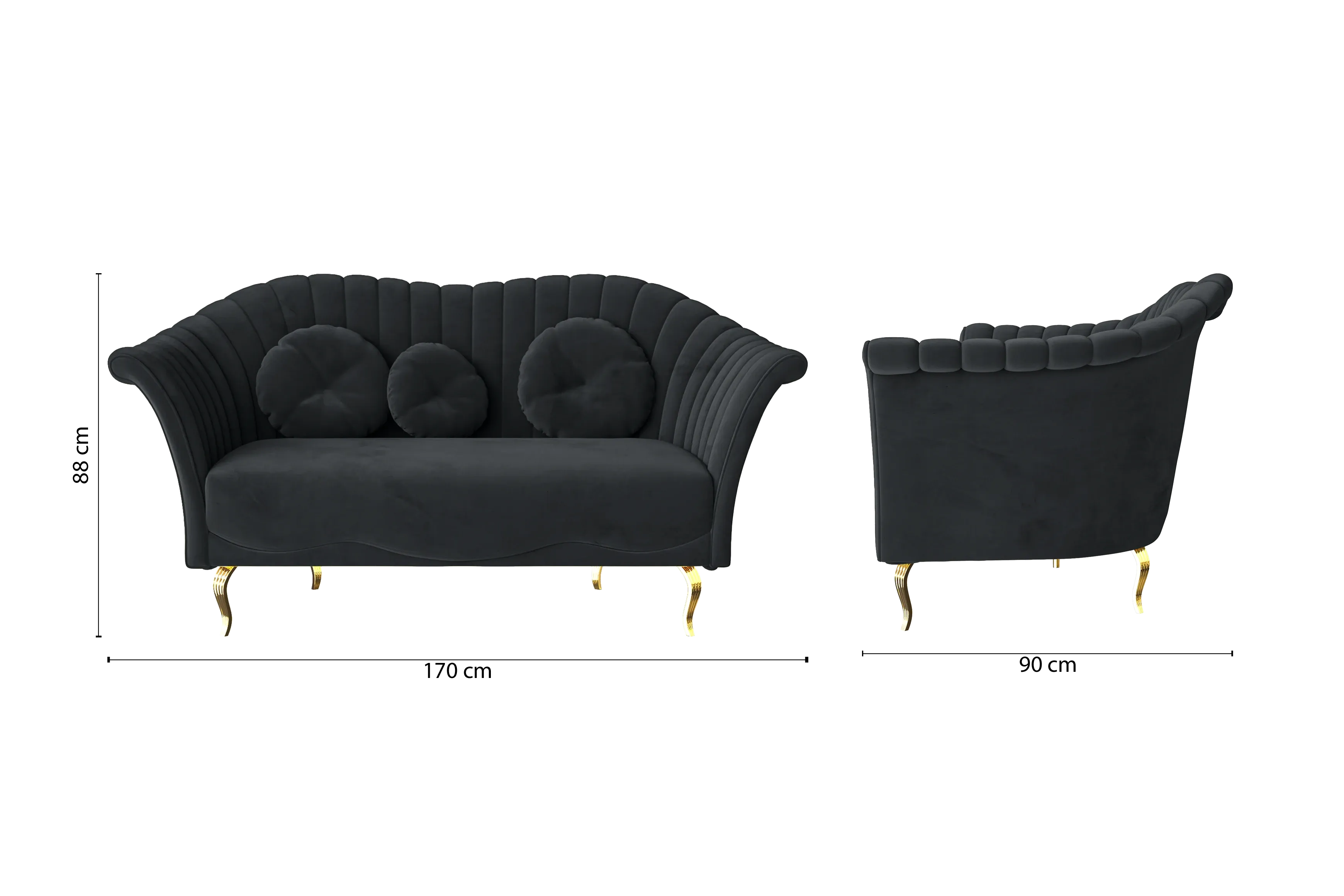 Milan 2 Seater Sofa Dark Grey Velvet