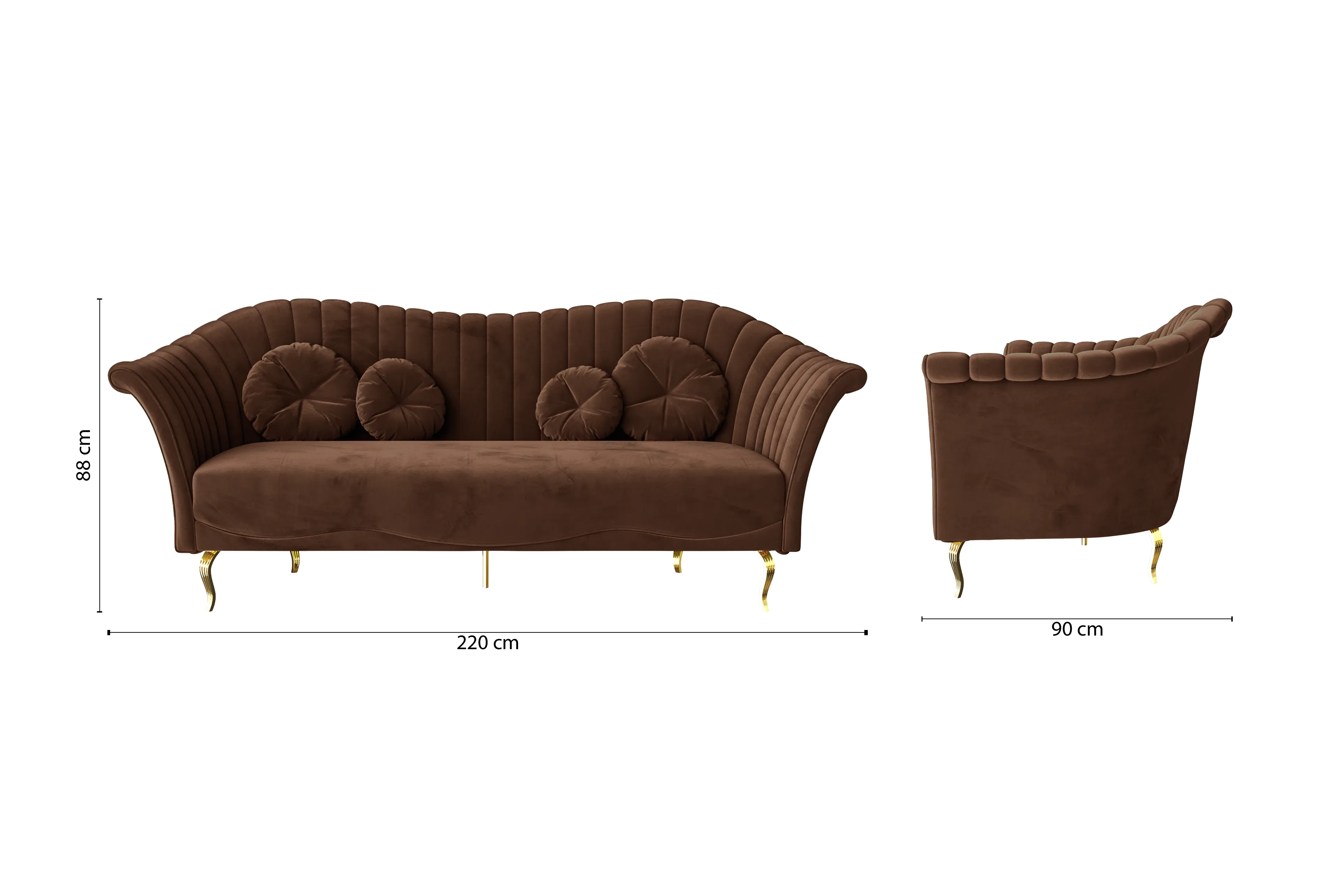 Milan 3 Seater Sofa Coffee Brown Velvet