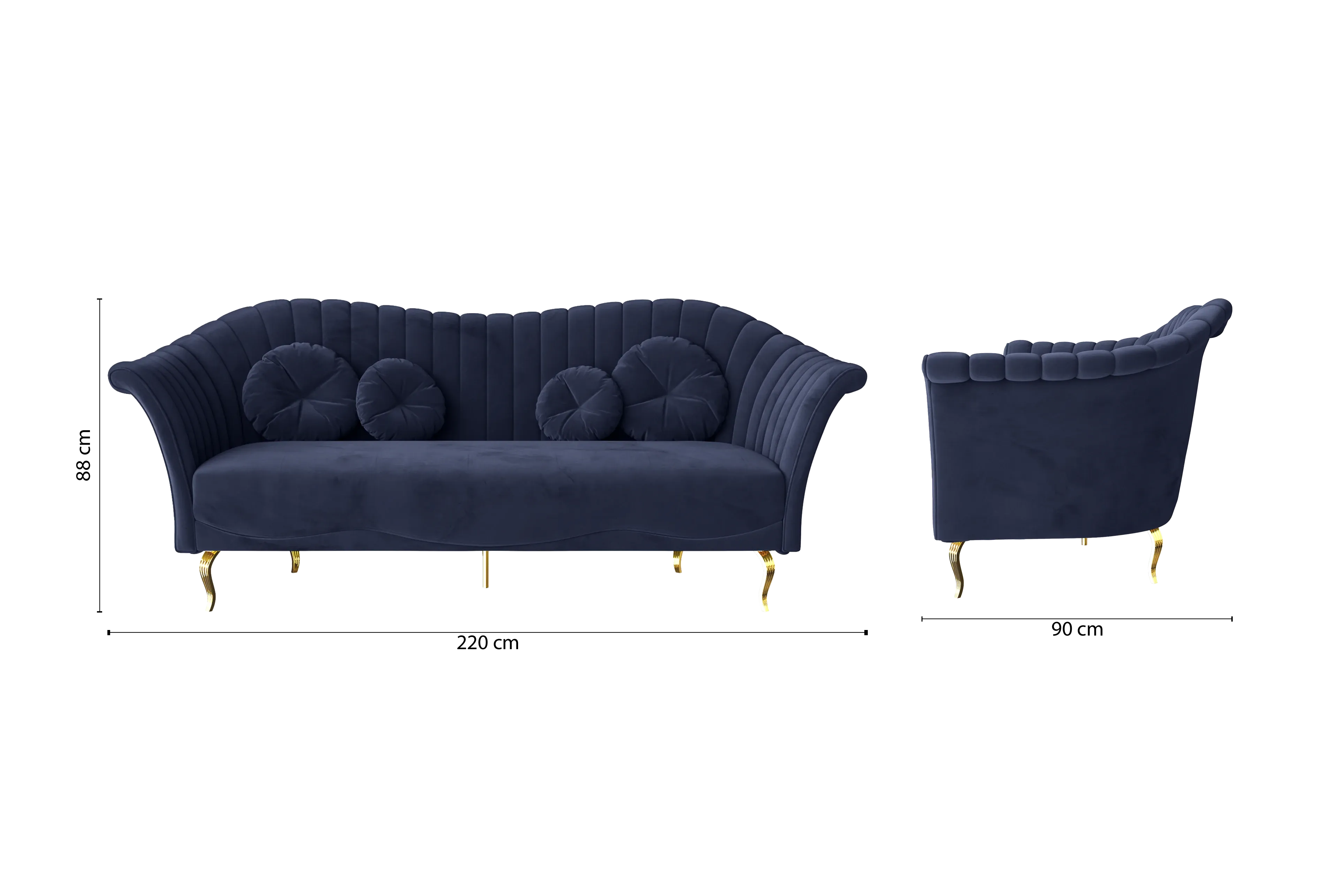 Milan 3 Seater Sofa Dark Blue Velvet