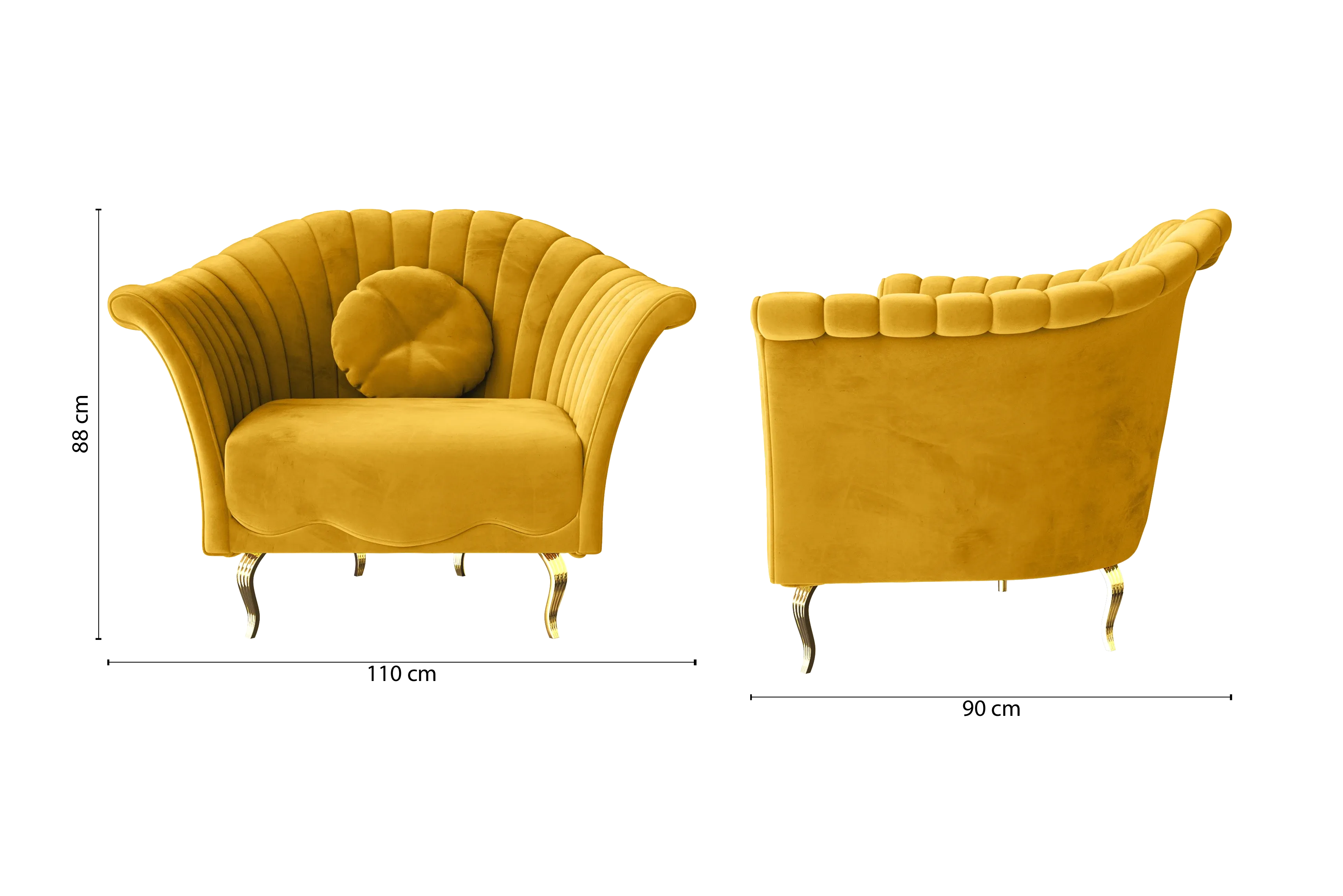 Milan Armchair Yellow Velvet