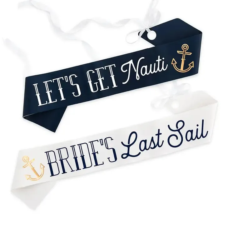 Nautical Themed Bride's Last Sail White Paper Bachelorette Party Sash