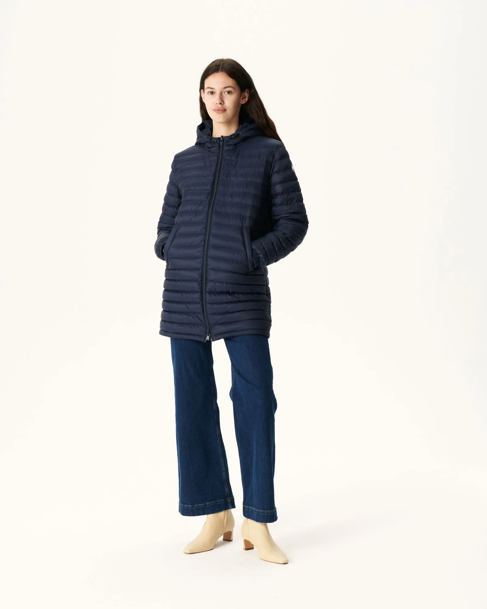 Navy Roma long reversible puffer jacket