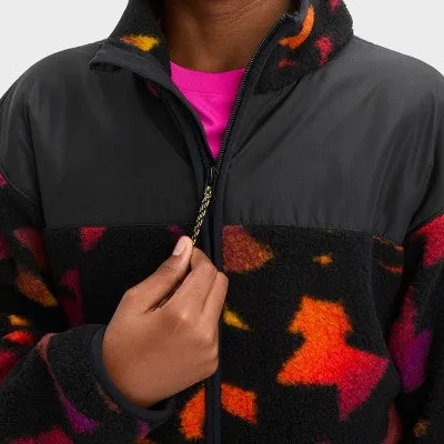 New - Boys' High Pile Cozy Full Zip Sweatshirt - All In Motion Black/Yellow L