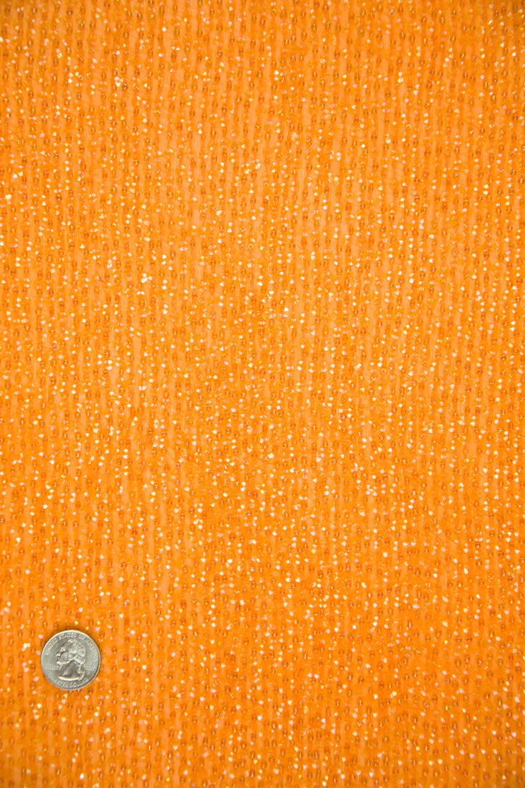 Orange Sequins & Beads on Silk Chiffon Fabric