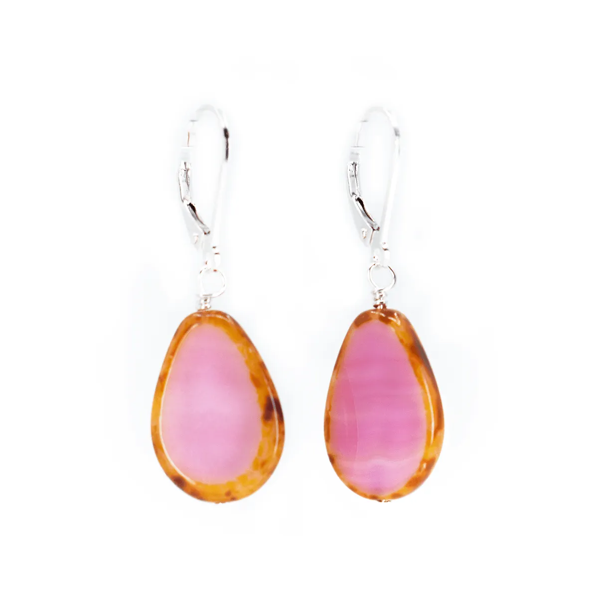 Pink Glass Beaded Teardrop Earrings