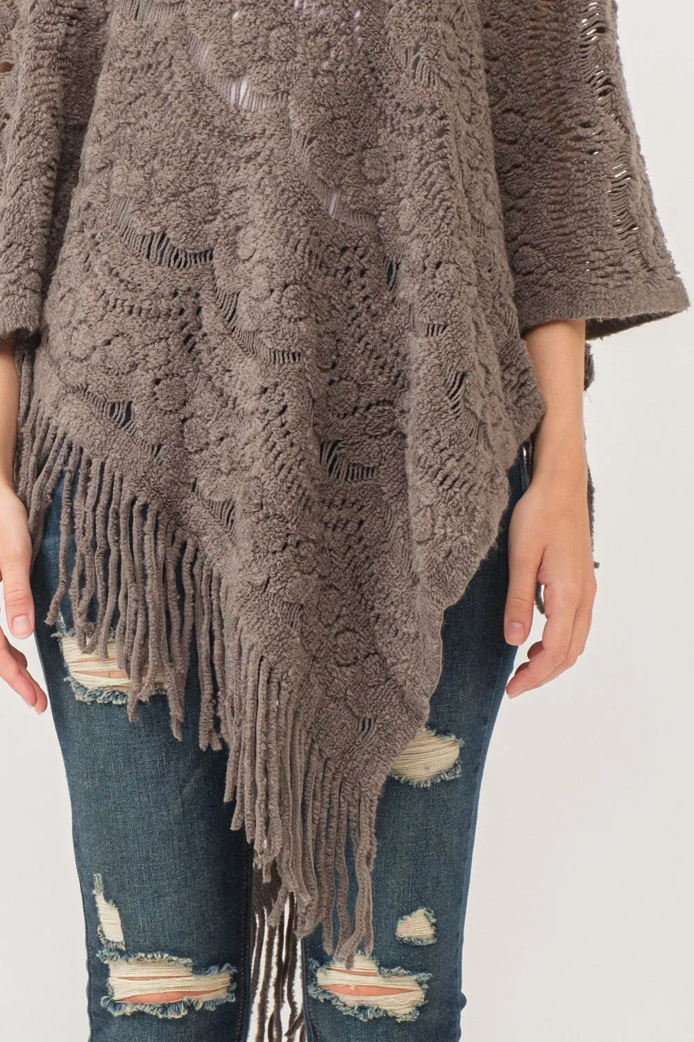 RAJ DREW CUT KNIT PONCHO CAPE TAUPE GRAY