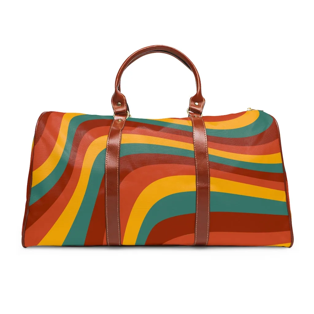 Retro Rainbow Wave Bag Overnight Waterproof Travel Bag Faux Leather