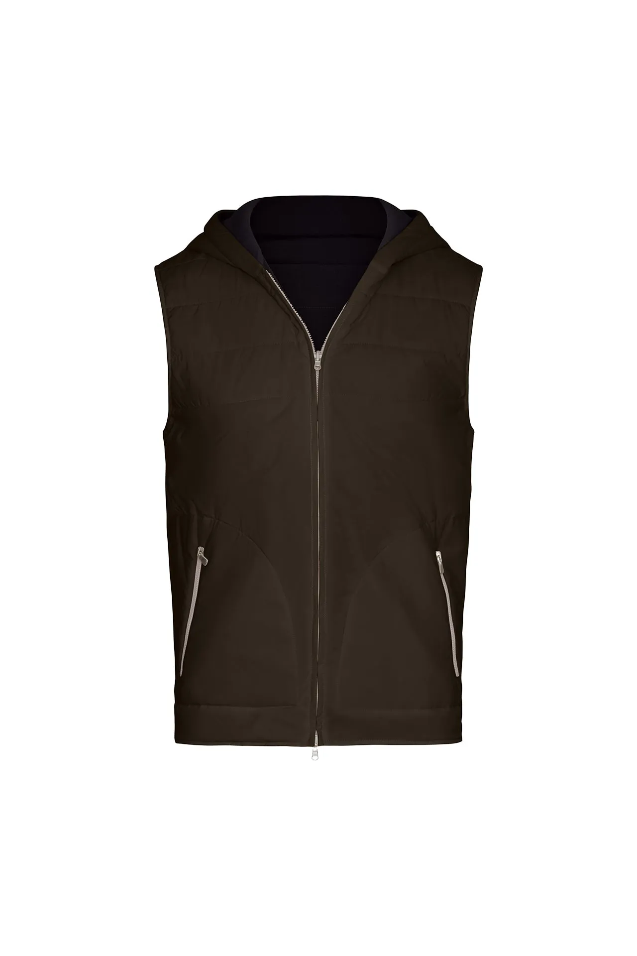 Reversible Nylon and Cotton Zip Vest in Charcoal