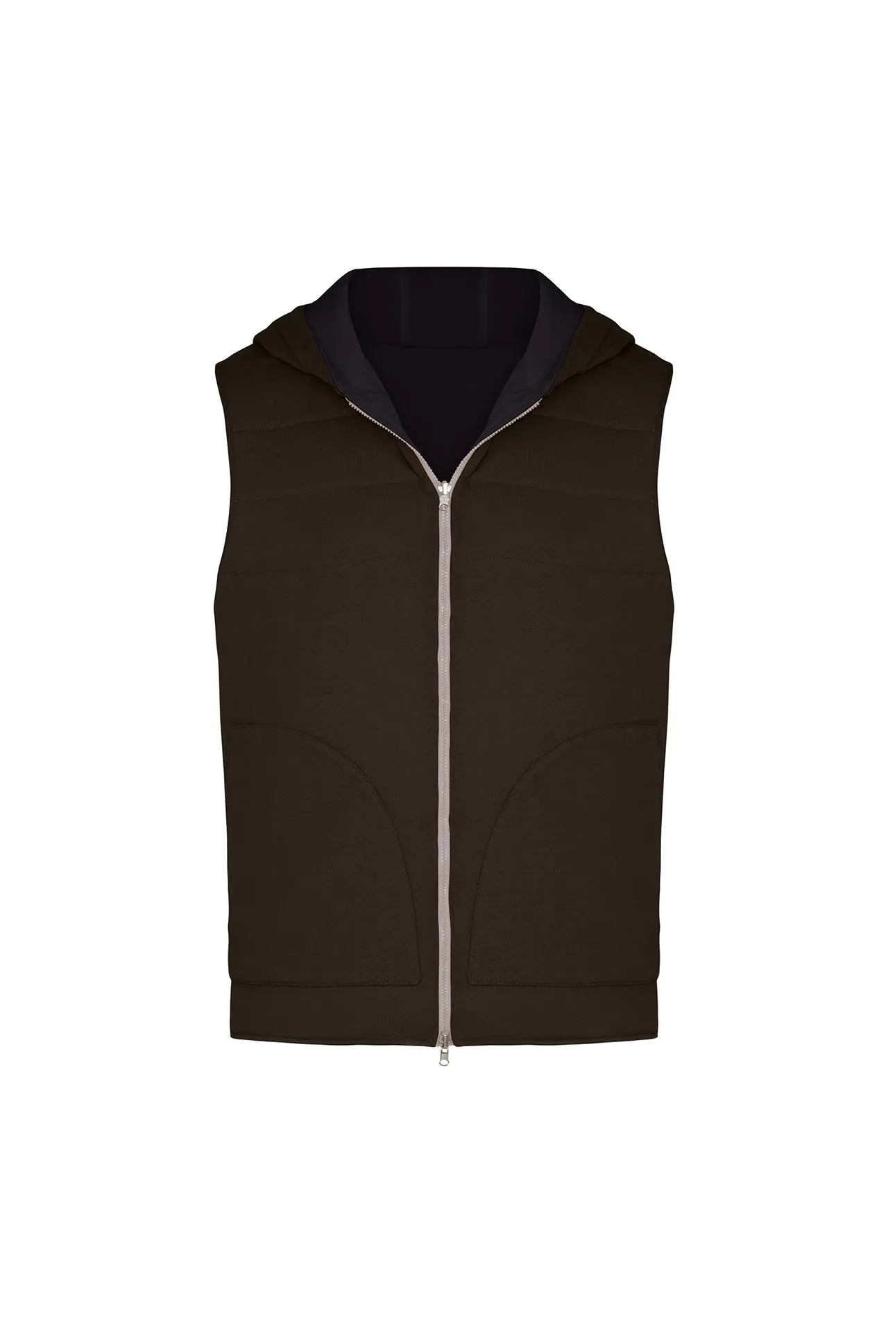 Reversible Nylon and Cotton Zip Vest in Charcoal