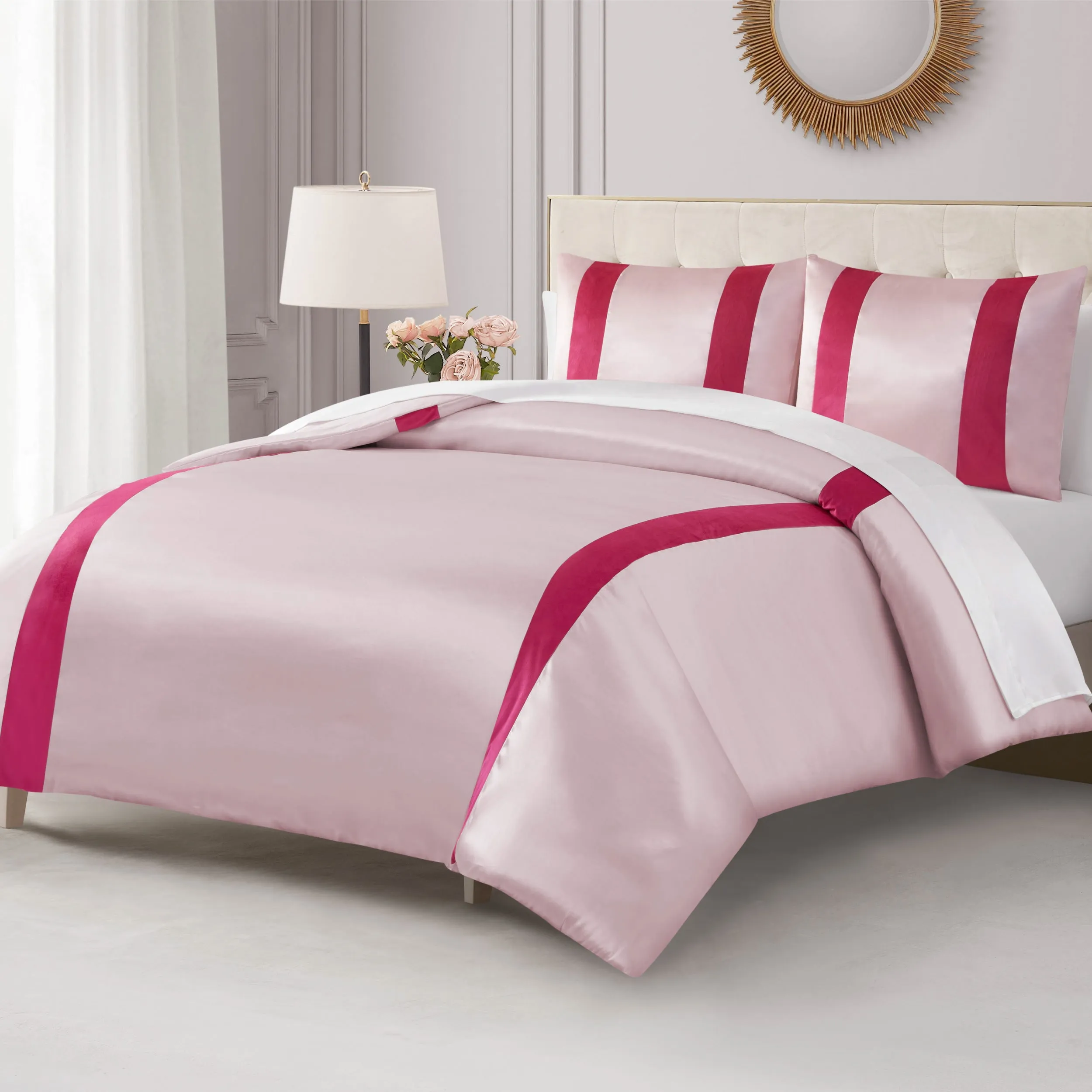 Satin Velvet Stripe Duvet Set