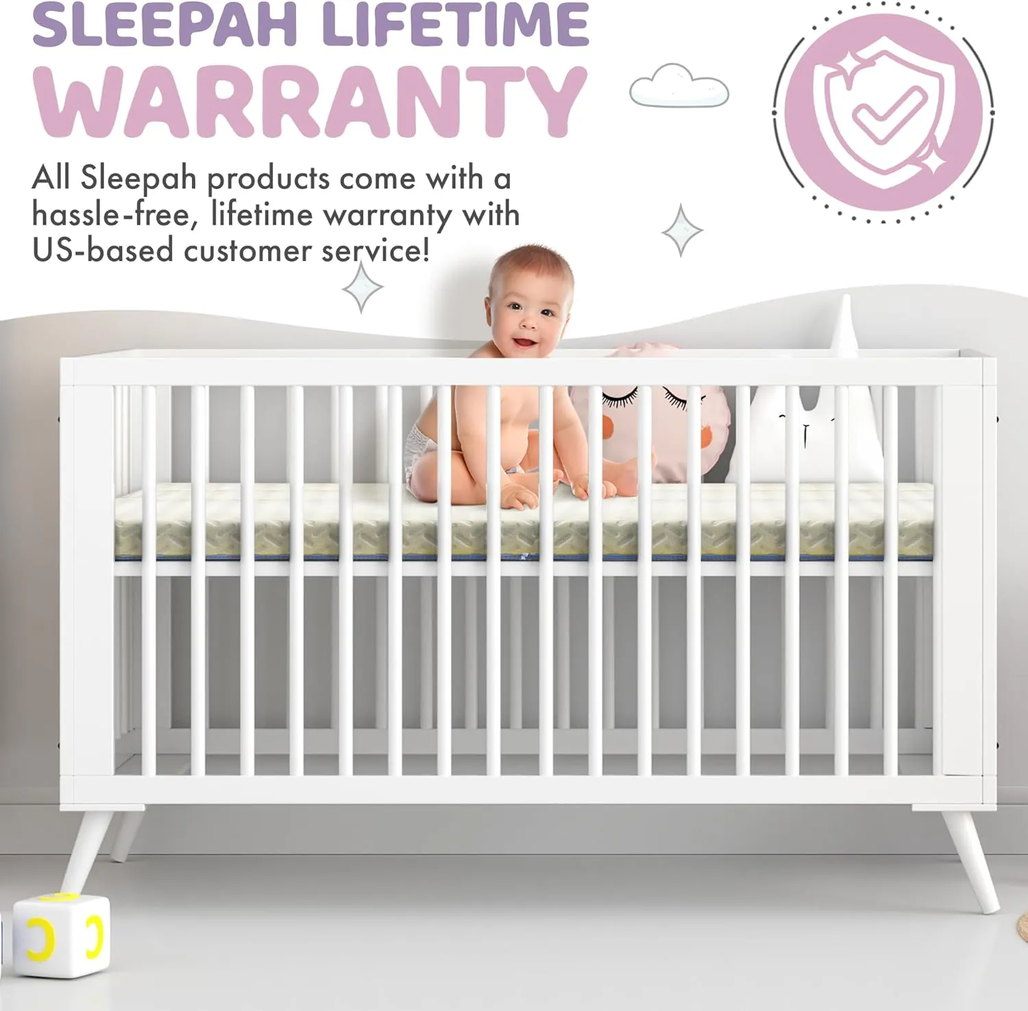 Sleepah Organic Cotton Memory Foam Crib Mattress Topper Breathable & Waterproof - Removable & Washable Organic Cover 52"x28"x2"