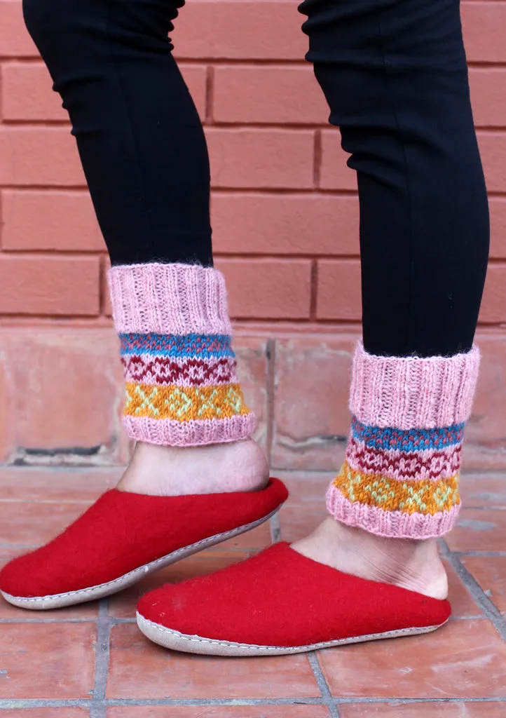 Soft Pink Blue Lining Multicolor Handknit Short Legwarmers