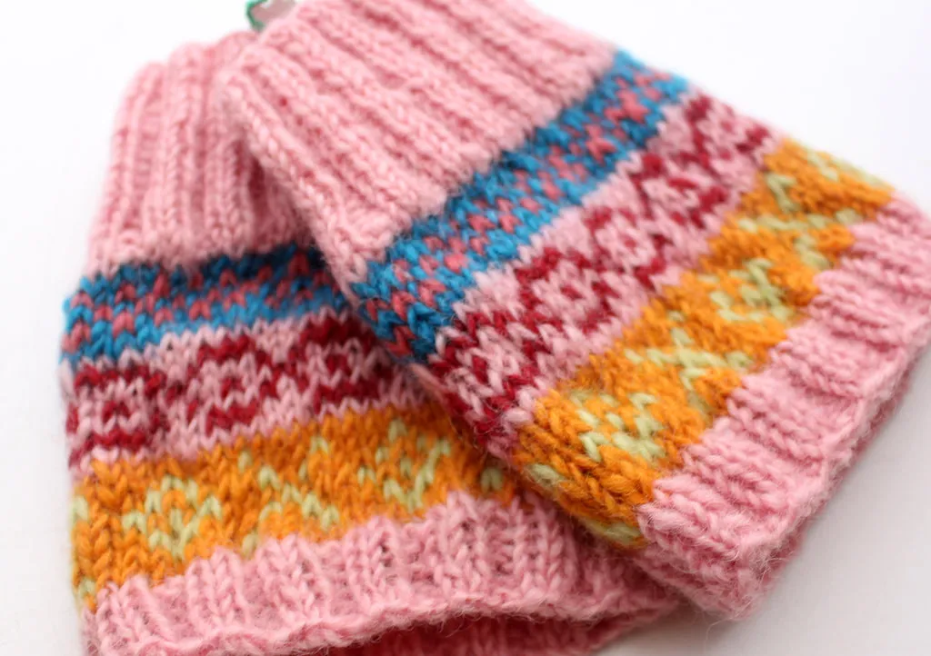 Soft Pink Blue Lining Multicolor Handknit Short Legwarmers