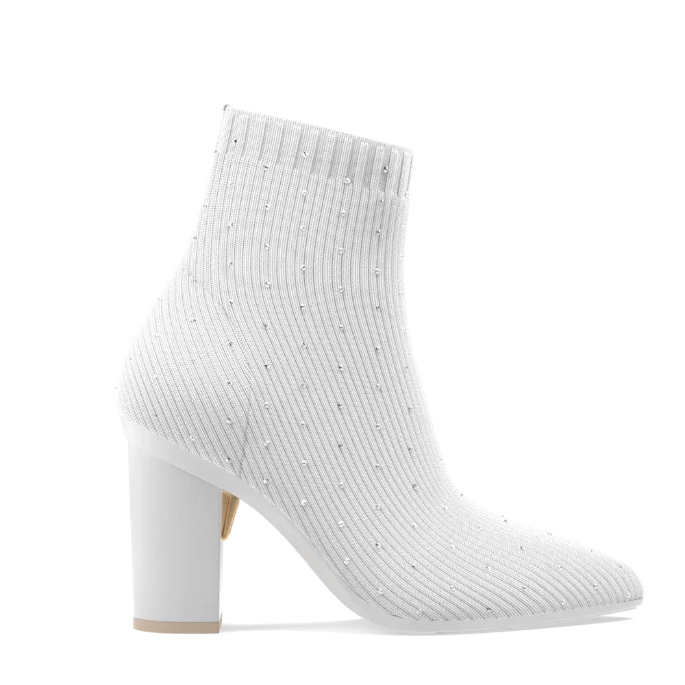 The Bootie White Knit Rhinestone   Block Heel Kit 4 White - FINAL SALE