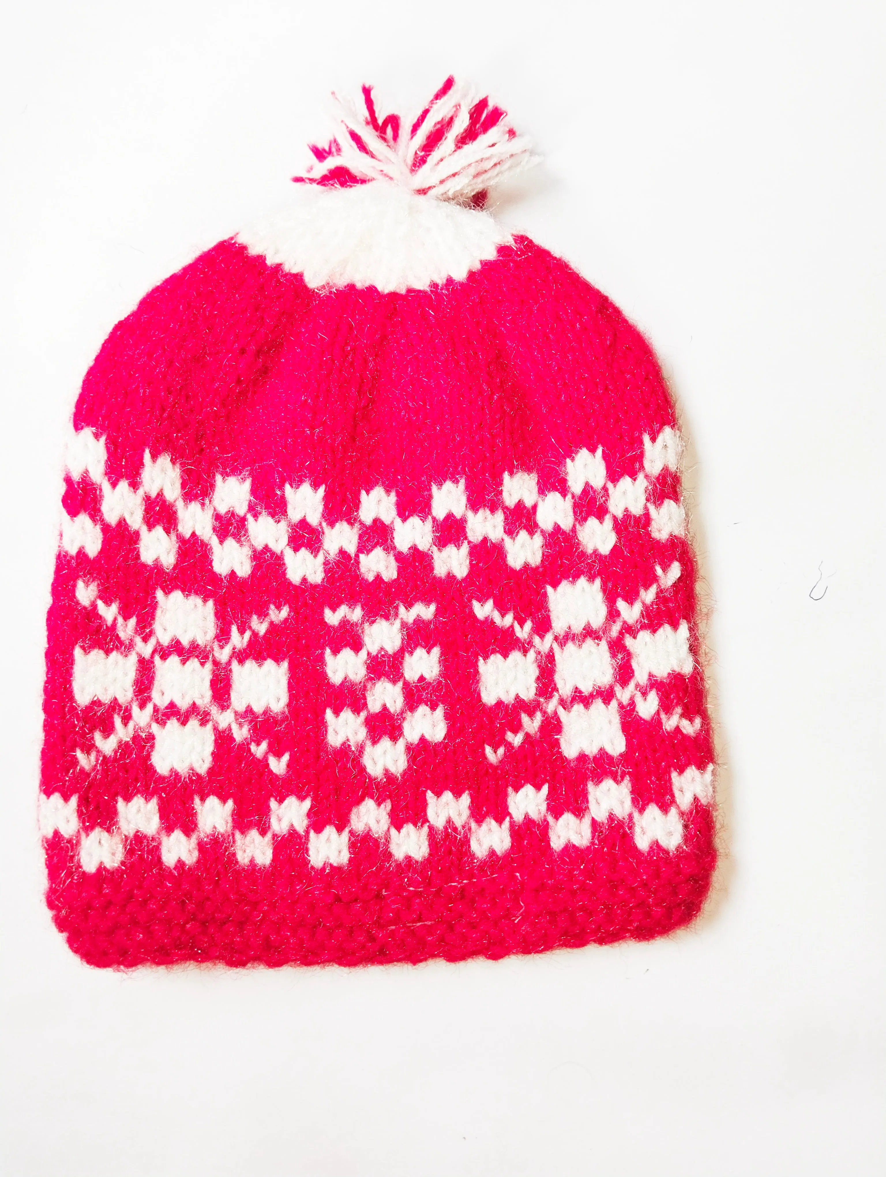 Unique and Beautiful Knitted Red & White Woolen Handmade Kids Cap