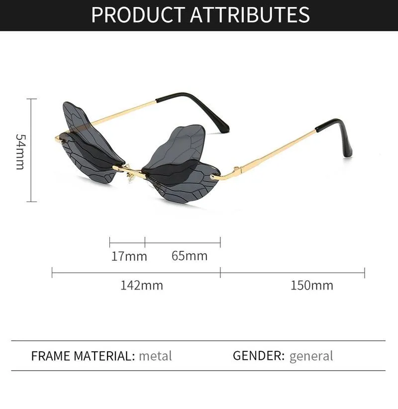 Unisex Vintage Dragonfly Frameless Gradient Clear Lens Sunglasses