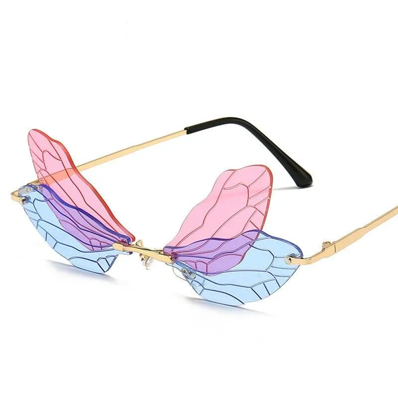 Unisex Vintage Dragonfly Frameless Gradient Clear Lens Sunglasses