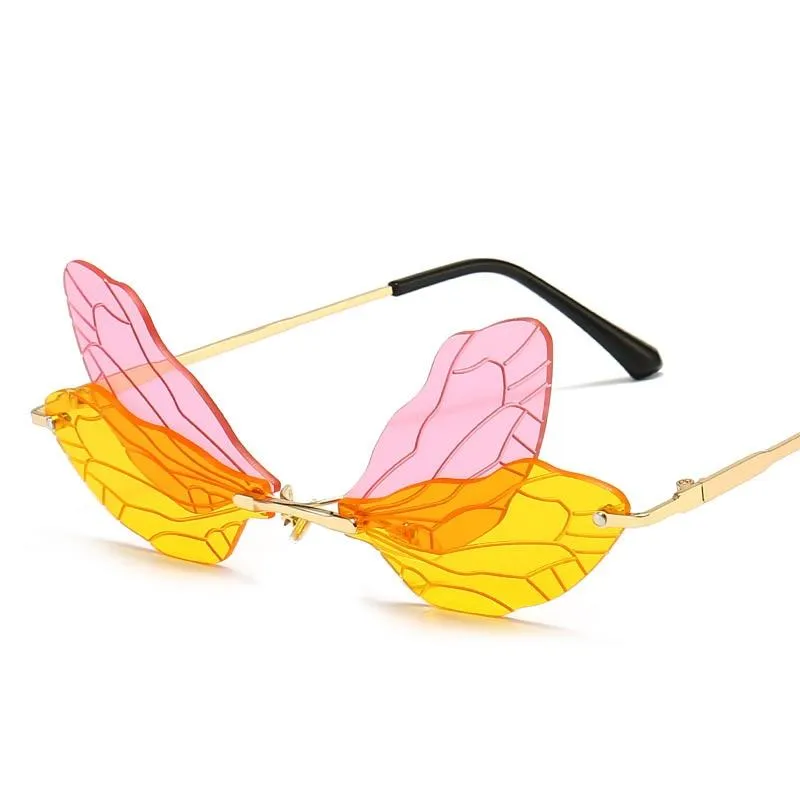 Unisex Vintage Dragonfly Frameless Gradient Clear Lens Sunglasses