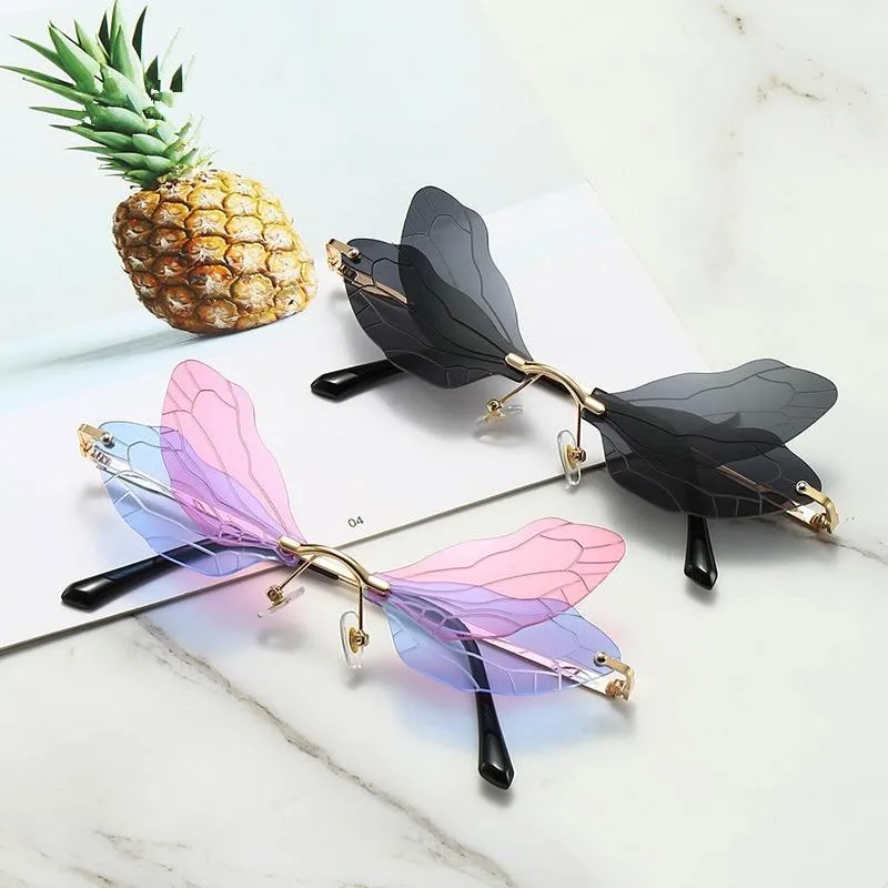 Unisex Vintage Dragonfly Frameless Gradient Clear Lens Sunglasses