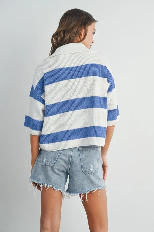 Varsity Blues Striped Collared Sweater