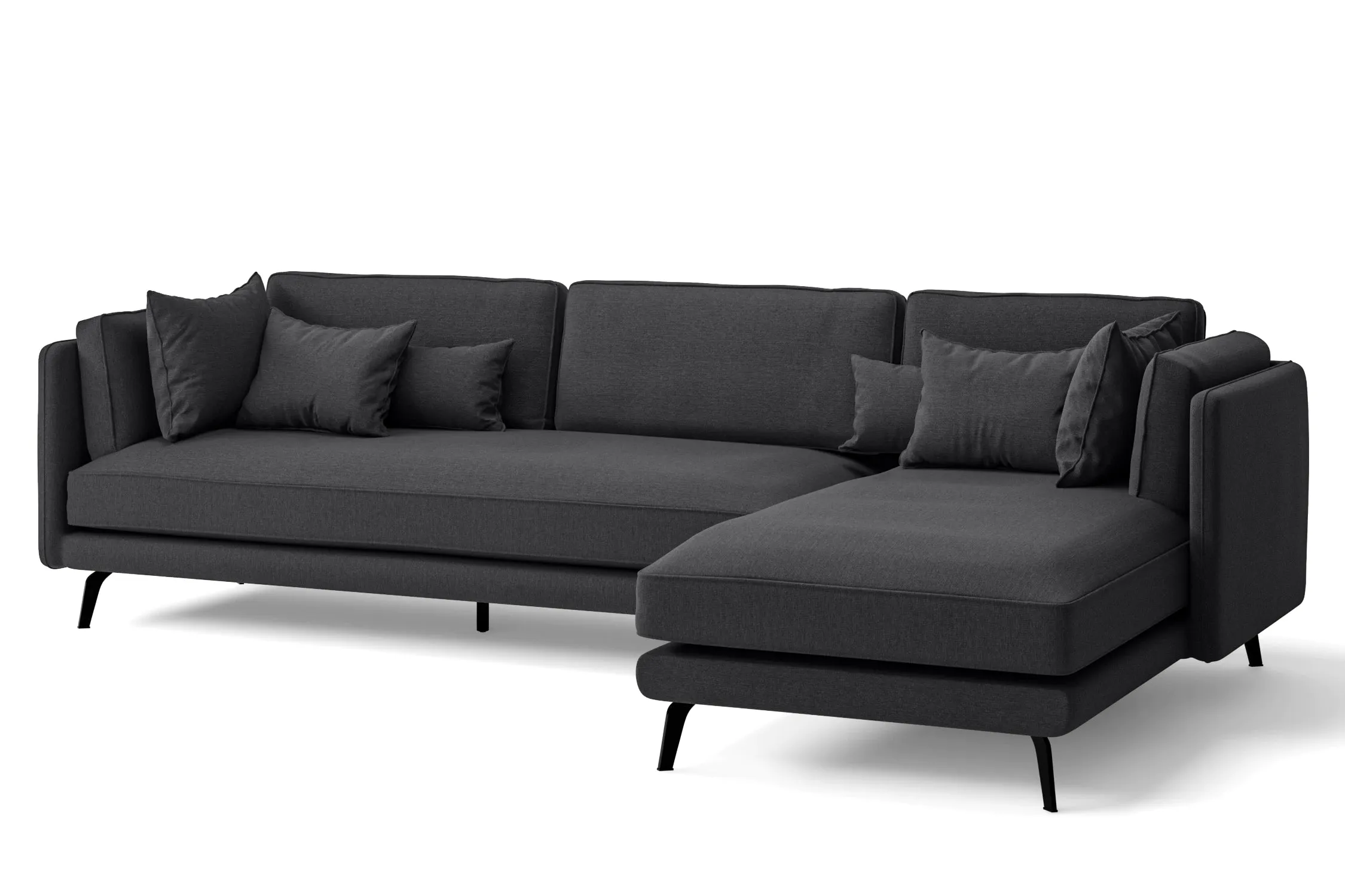 Velletri 4 Seater Right Hand Facing Chaise Lounge Corner Sofa Dark Grey Linen Fabric