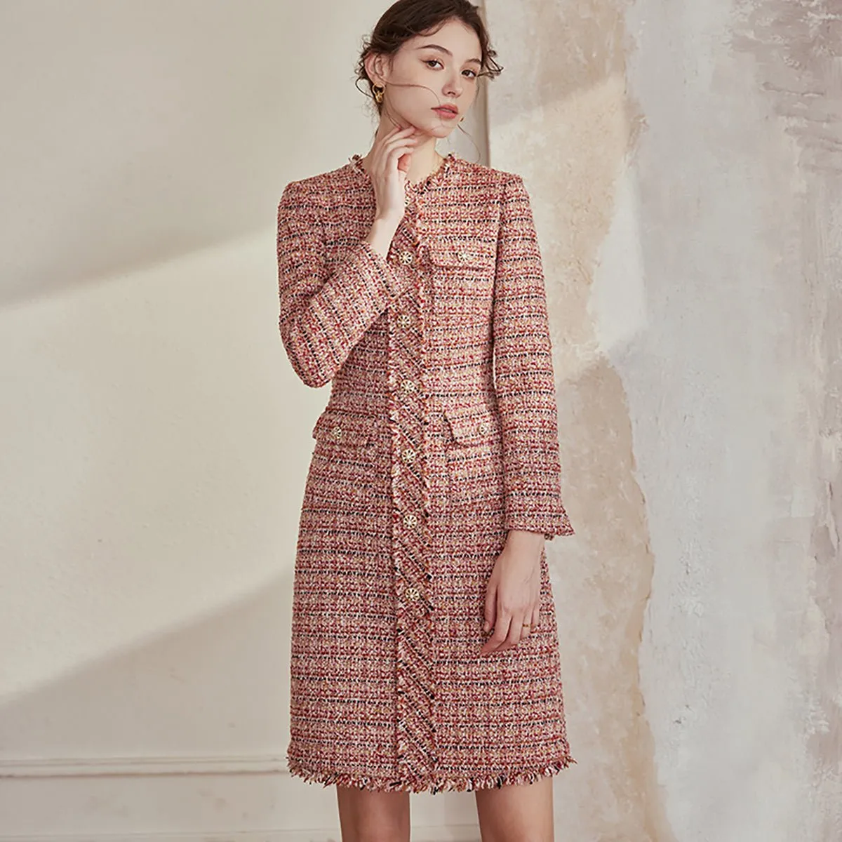 Vintage Tweed Pink Office Dress