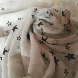 White cotton blend scarf with black star