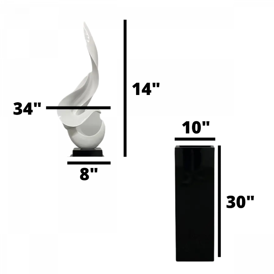 White Flame Floor Sculpture With Black Stand, 44" Tall - Home Decor