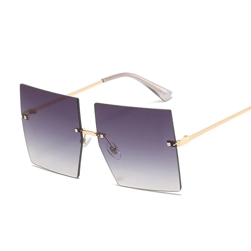 Women Vintage Rimless Oversized Gradient Square Sunglasses