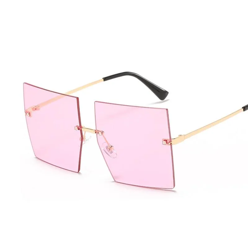 Women Vintage Rimless Oversized Gradient Square Sunglasses