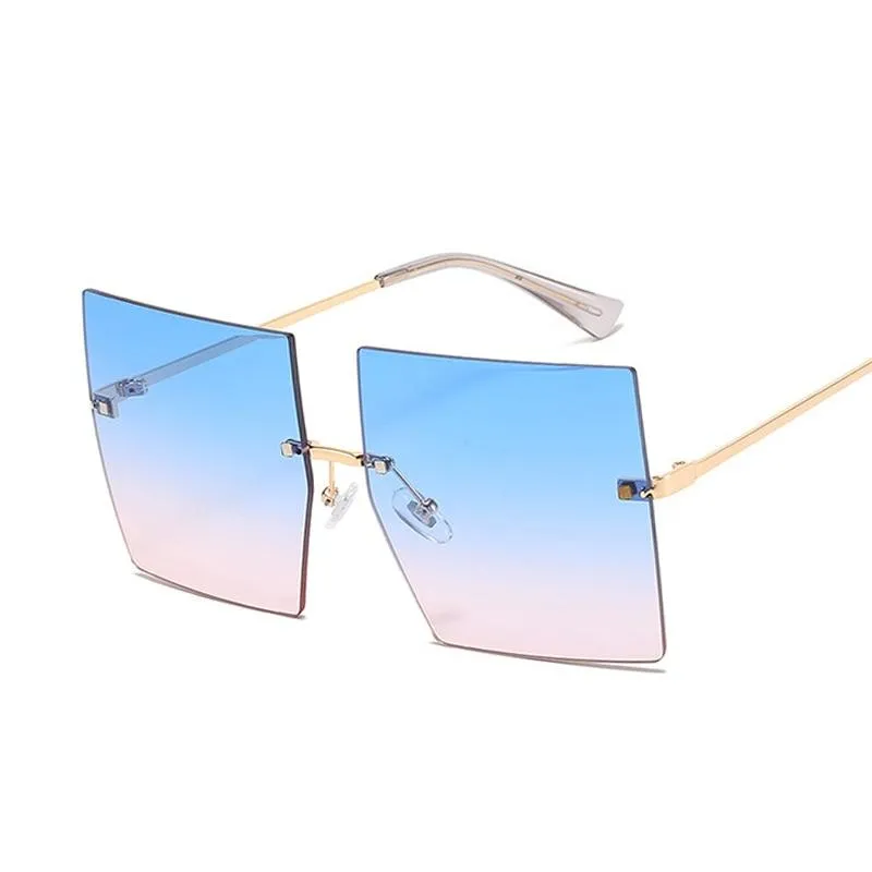 Women Vintage Rimless Oversized Gradient Square Sunglasses