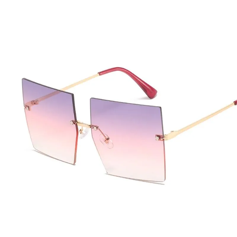 Women Vintage Rimless Oversized Gradient Square Sunglasses