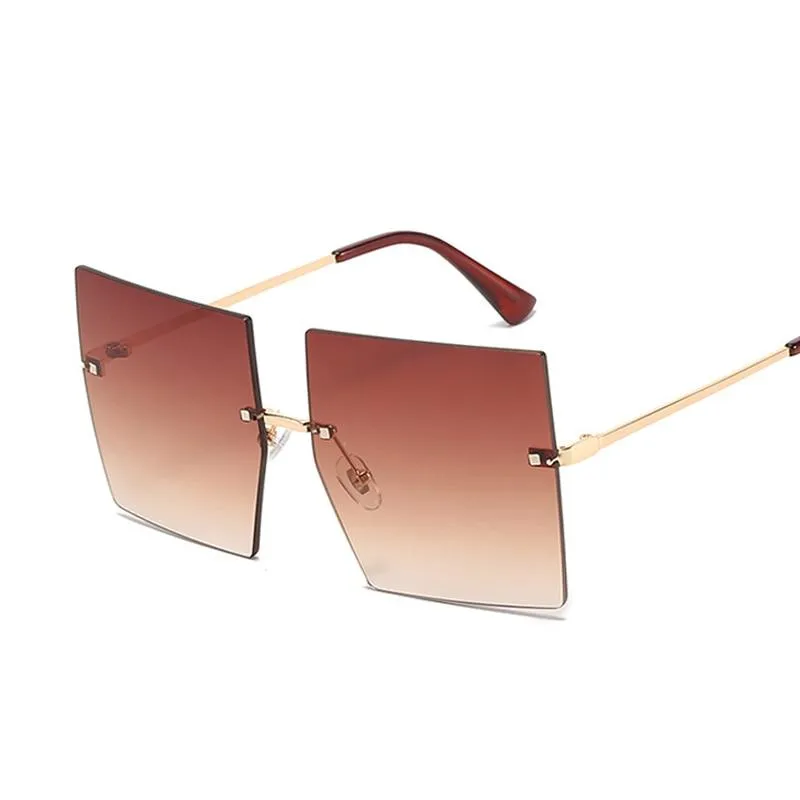 Women Vintage Rimless Oversized Gradient Square Sunglasses