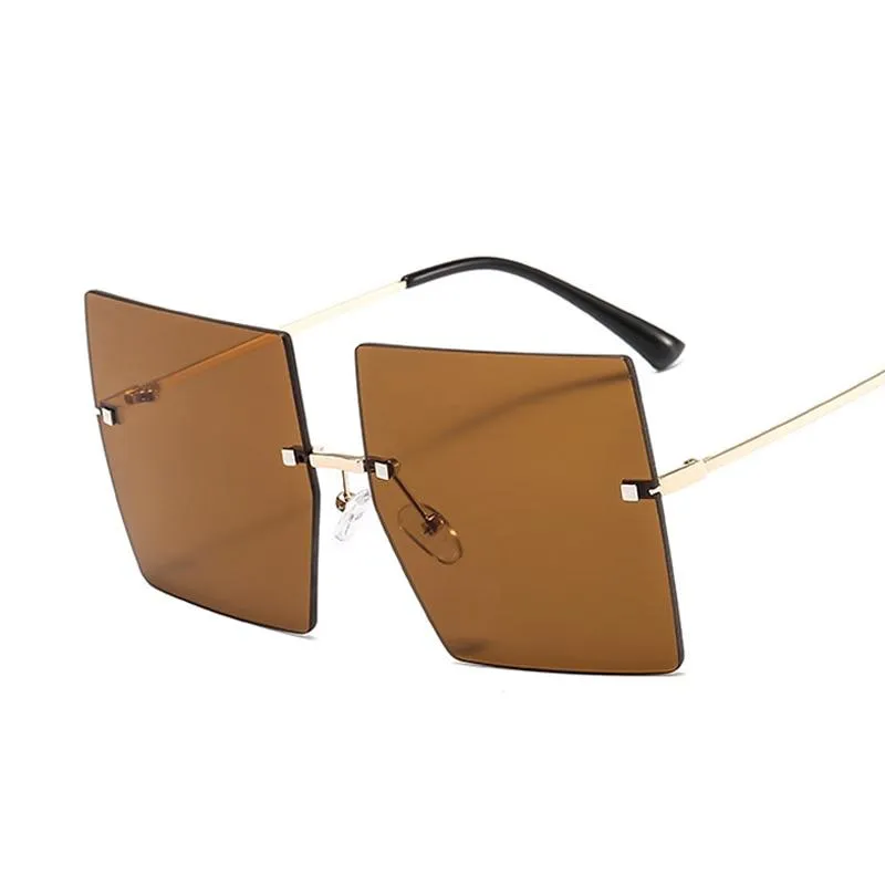 Women Vintage Rimless Oversized Gradient Square Sunglasses