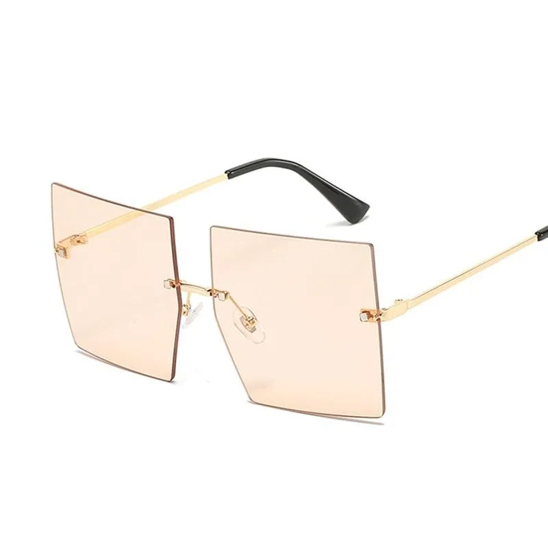 Women Vintage Rimless Oversized Gradient Square Sunglasses