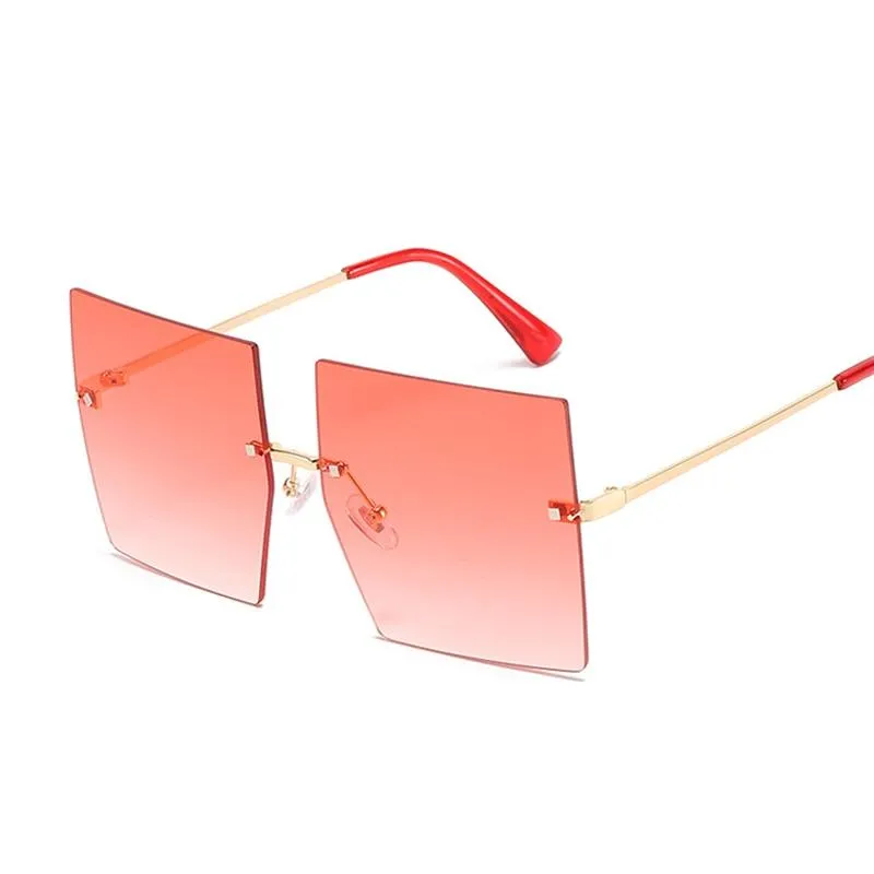 Women Vintage Rimless Oversized Gradient Square Sunglasses