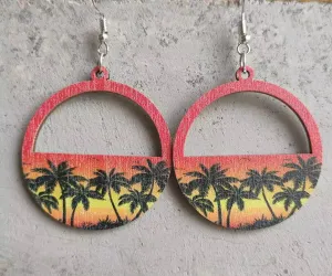 Wooden Palm Tree Sunset Earrings